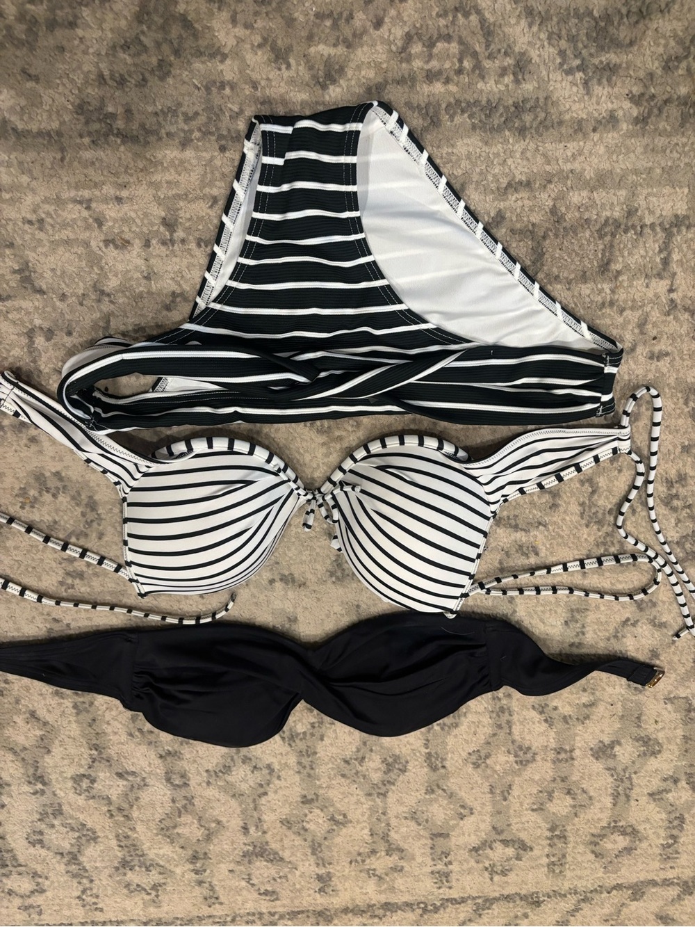 Victoria Secret Striped Black & WhiteBikini  size M bottom and 2 34C tops